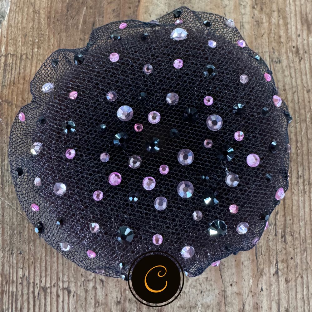 Haarnetje met Donut Roze Zwart Strass