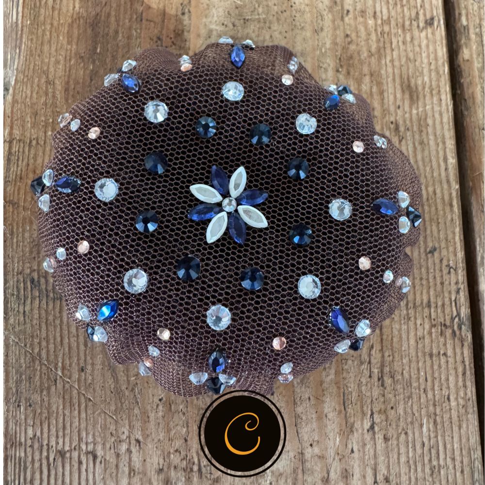 Haarnetje met Donut navy rose Zilver Strass Bloem